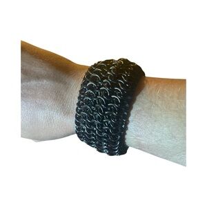 Soul of Rose Black Leather Chainmail Cuff – Gothic Punk Statement Bracelet
